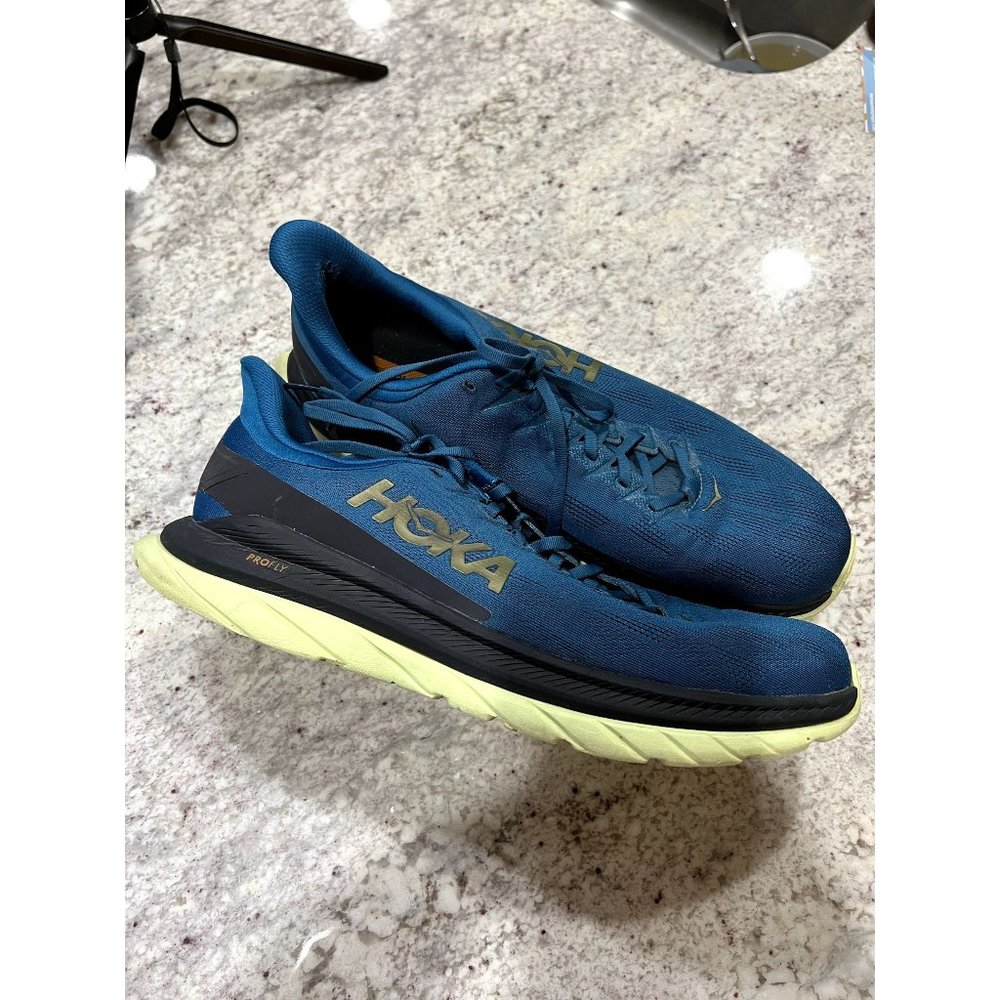 Hoka Mach 4 Mens Running Shoes Blue Black Yellow 1113528 BCBLC Size 14D